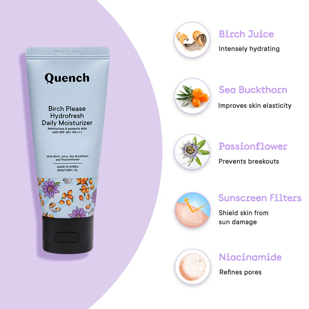 Quench Botanics Birch Please Hydro Fresh Daily Moisturizer With SPF 40+ PA++ - Korean Skincare - 50 ml