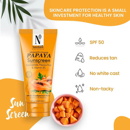 NutriGlow NATURAL'S Advanced Pro Formula Papaya Sunscreen SPF 50 PA+++ - 100 gm