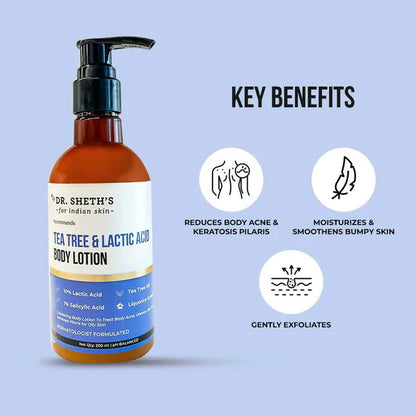 Dr. Sheth's Tea Tree & Lactic Acid Body Lotion - Ph Balanced, To Reduce Body Acne, Uneven Skin Tone