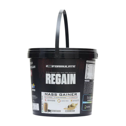 Reformulate Regain I Mass Gainer with Added Pre and Pro Biotics I 364 Energy | 1.5 Creatine - Cold Coffee & Malai Kulfi - 5 kg