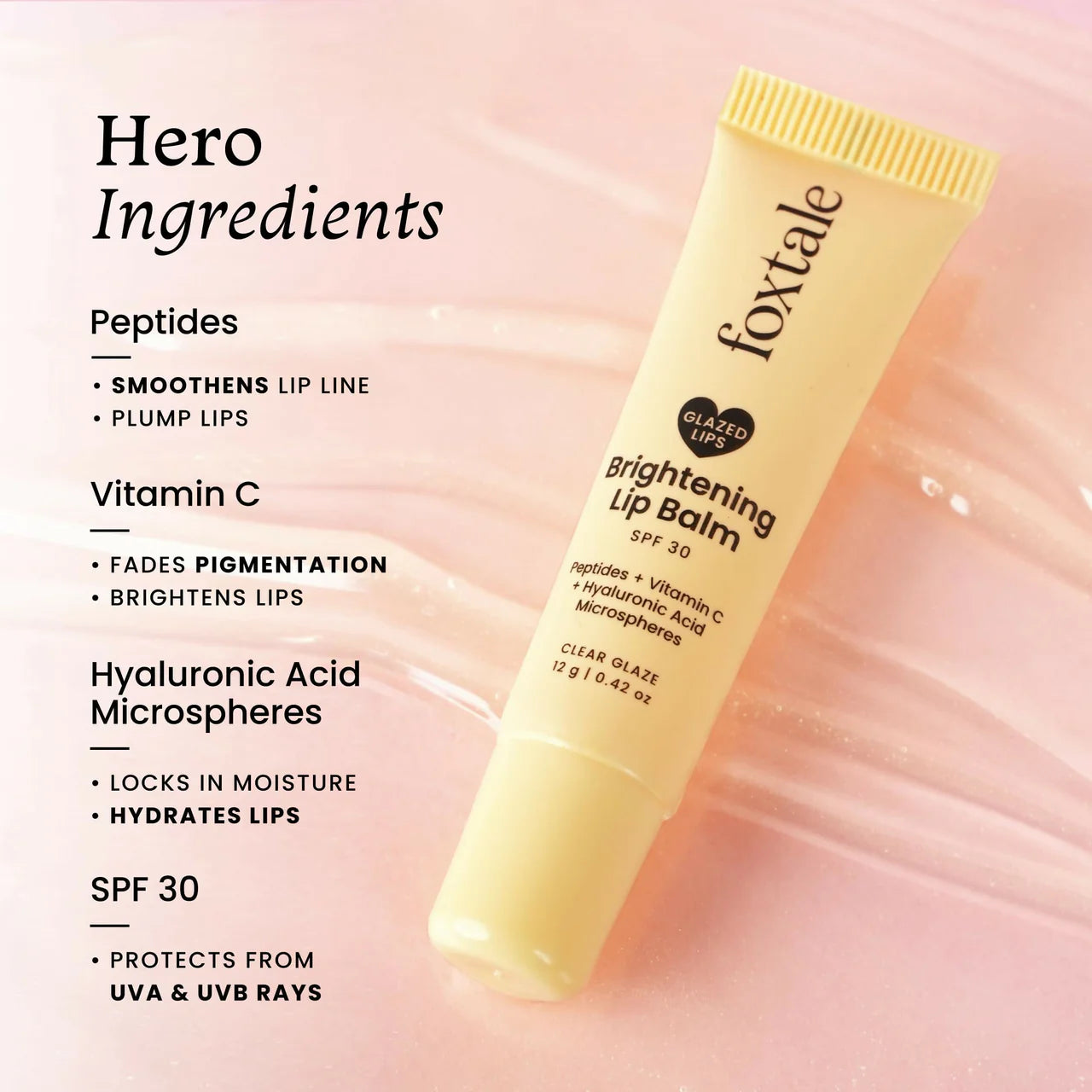 Foxtale Brightening SPF 30 Lip Balm - Clear Glaze (Vanilla), Brightens Lips, Reduces Pigmentation