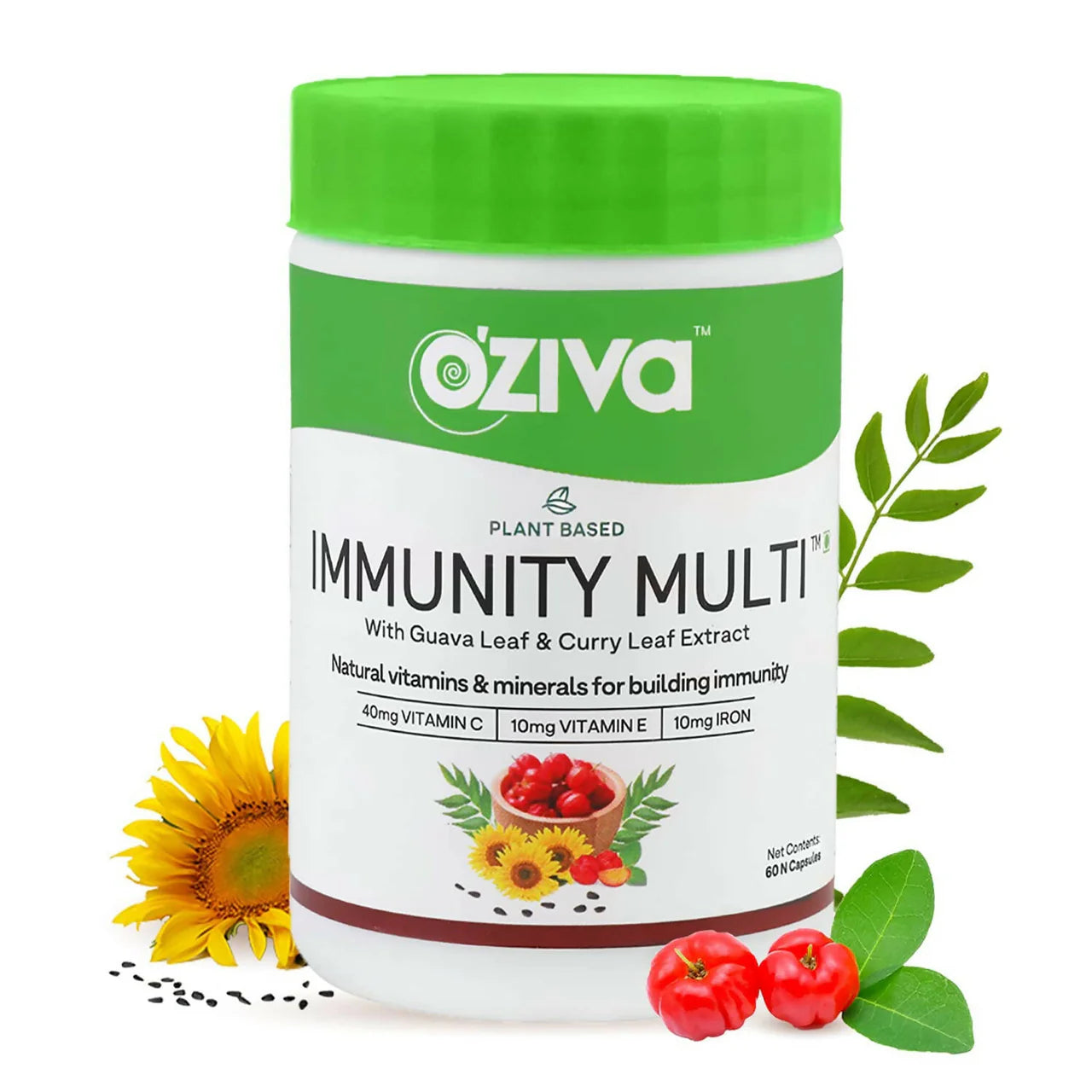 OZiva Plant Based Immunity Multivitamin with Guava Leaf & Curry Leaf Extract Capsules