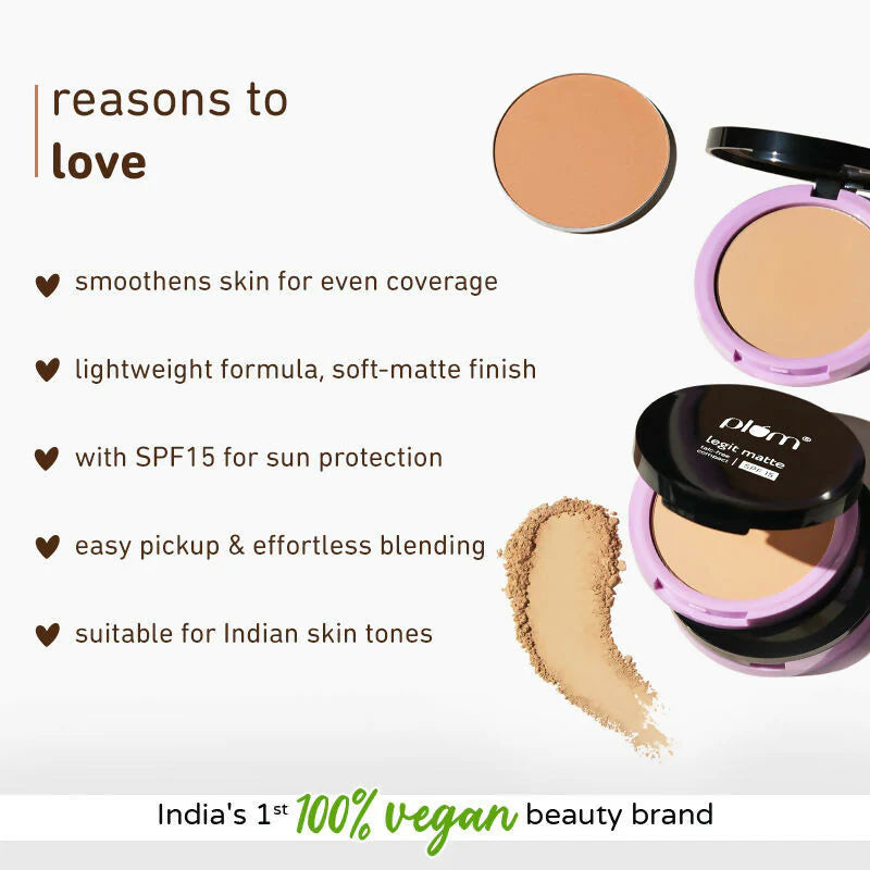 Plum Legit Matte Talc-Free Compact With SPF15 - Pinched Blush - 115P - 9 gm