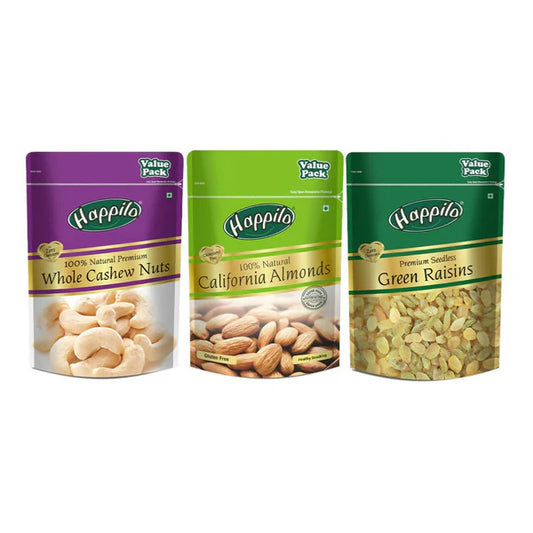 Happilo Premium Nuts & Dryfruit Combo (Almond, Cashews & Green Raisin) - Combo