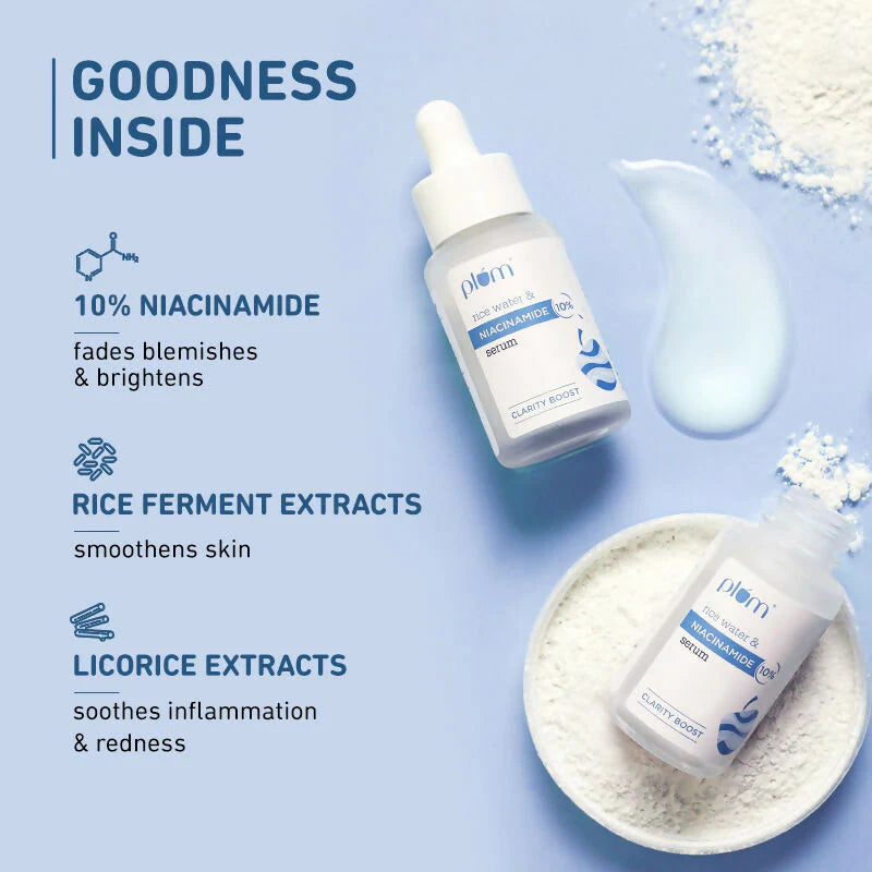 Plum 10% Niacinamide Brightening Face Serum With Rice Water - Fades Blemishes & Dark Spots, Beginner Friendly