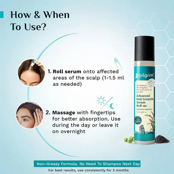 Pilgrim 3% Redensyl, 4% Anagain & 5% Capilia Stem Cell Complex Advanced Hair Growth Serum Roll-On - 25 ml