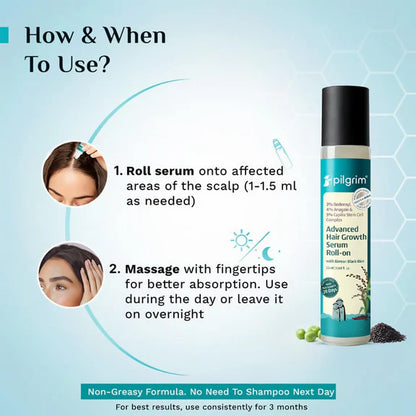 Pilgrim 3% Redensyl, 4% Anagain & 5% Capilia Stem Cell Complex Advanced Hair Growth Serum Roll-On - 25 ml