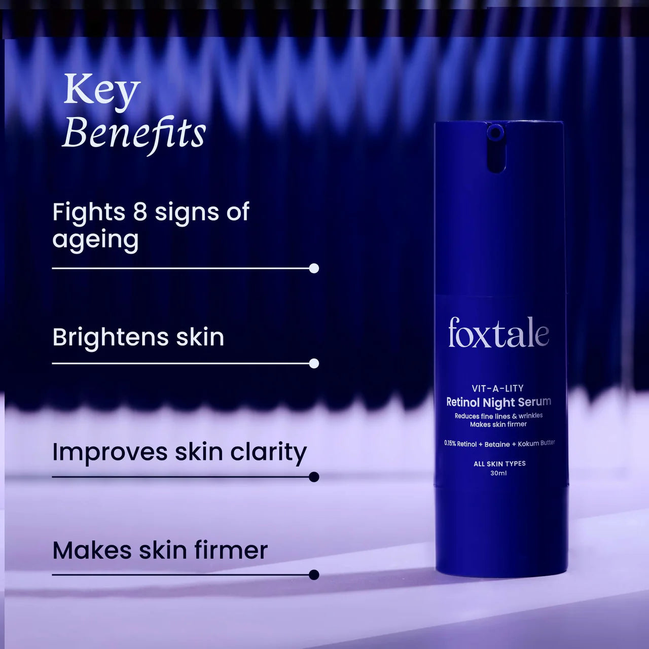 Foxtale 0.15% Beginner Friendly Retinol Night Serum, Anti-Aging, Reduces Fine Lines and Wrinkles, For Younger-looking