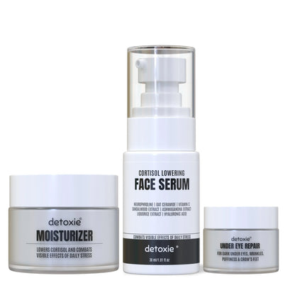 Detoxie Stress Free Look Combo | Face Serum 30ml +Moisturizer 50g +Under Eye Cream 15g - combo