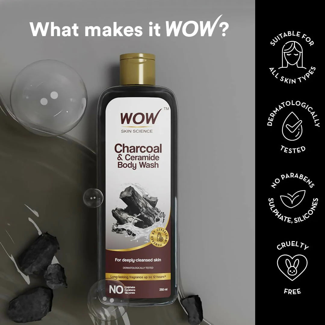 WOW Skin Science Charcoal & Ceramide Body Wash For Clears Skin Impurities, Removes Dirt & Dead Skin