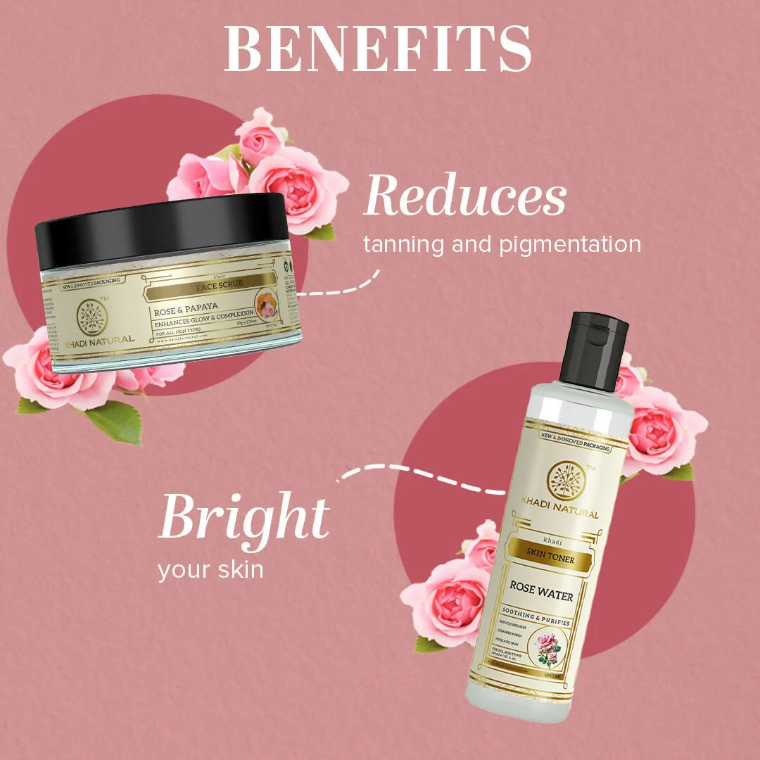 Khadi Natural Rose & Papaya Face Scrub + Rosewater Skin Toner - combo