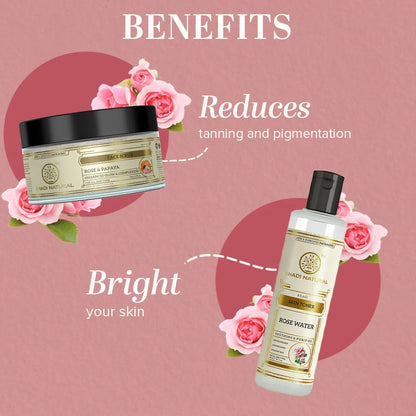 Khadi Natural Rose & Papaya Face Scrub + Rosewater Skin Toner - combo