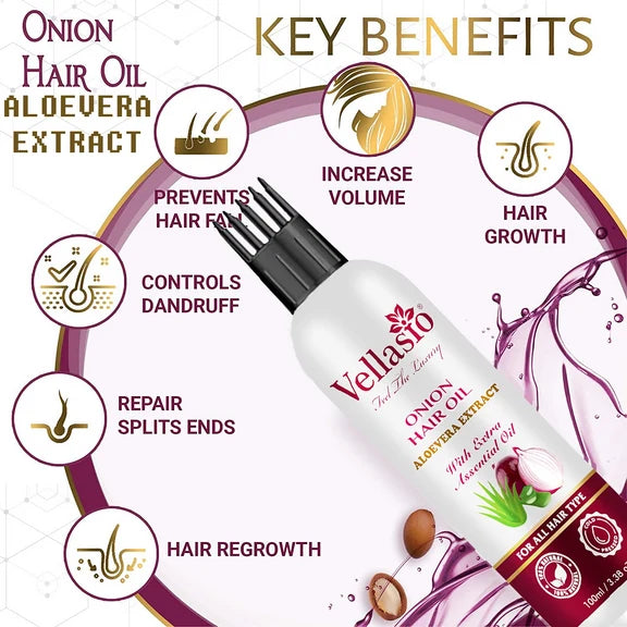Vellasio Onion Aloevera Hair Oil & Ayurvedic Herbal Extracts - 100 ml