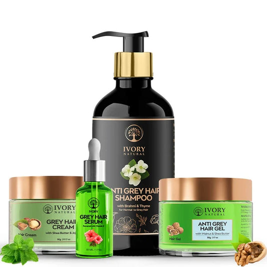 Ivory Natural Grey Hair Advanced Combo (Serum, Shampoo, Cream & Gel) For Both Men & Women - combo