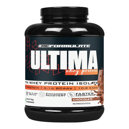 Reformulate Ultima I Whey Protein with Isolate I 23 G Protein I 5.1G BCAA I 10.8 EAA I Pre & Probiotics - Chocolate - 2 kg