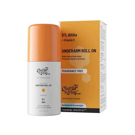 Chemist at Play UnderArm Roll On Fragrance Free, Prevents Body Odour, Brightens Skin & Exfoliates Underarm - 40 ml
