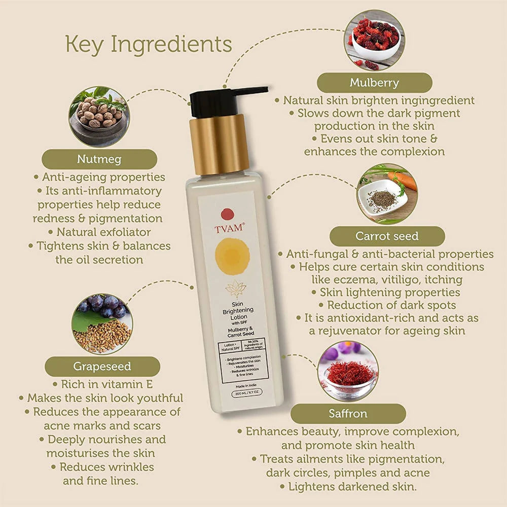 Tvam Mulberry & Carrot Seed Skin Brightening Lotion With SPF - 200 ml
