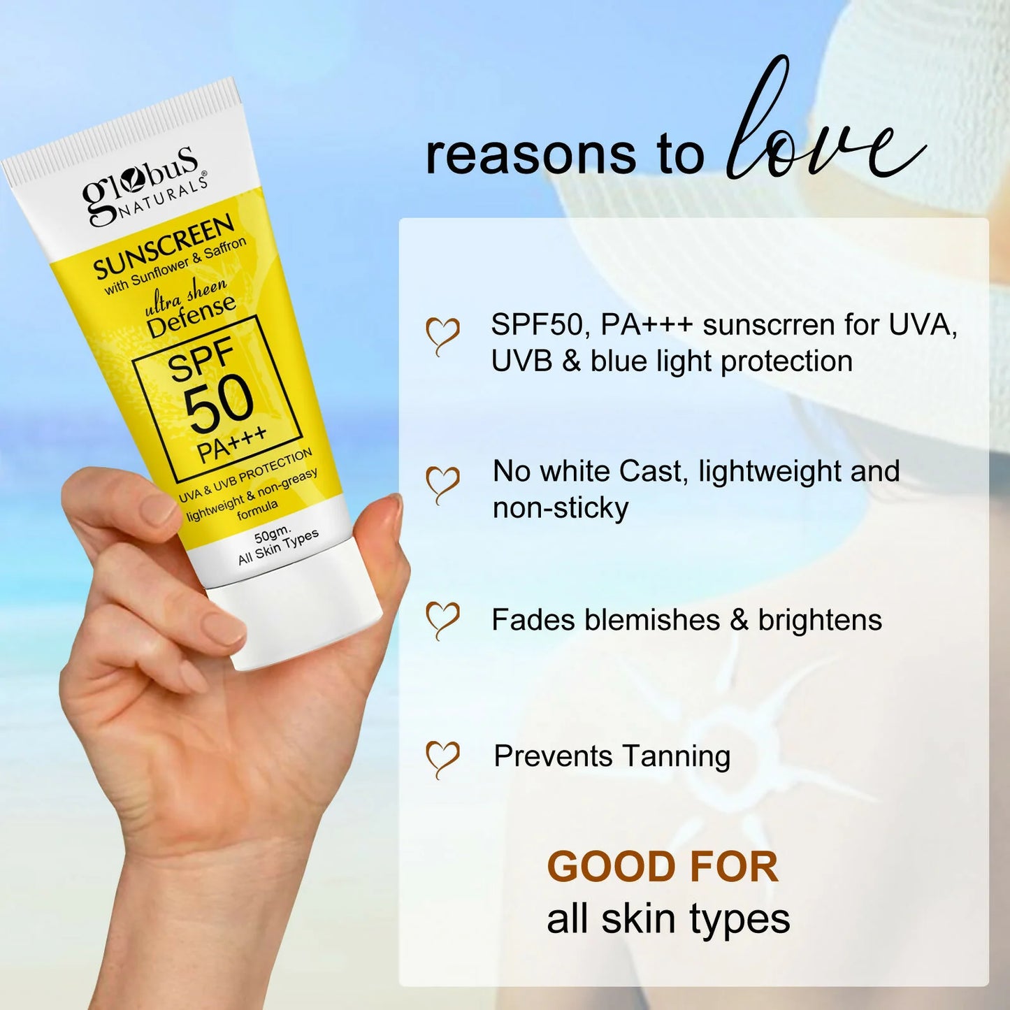Globus Naturals Sunscreen with Ultra Sheen Defense - 50 gm