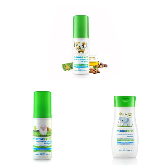 Mamaearth Soothing Massage Oil & Nourishing Hair Oil & Gentle Cleansing Shampoo for Babies