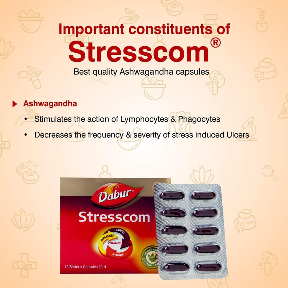 Dabur Stresscom Ashwagandha 12 Strips X 10 Capsules