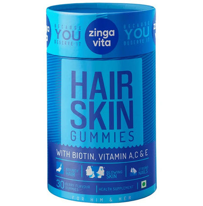 Zingavita Hair Skin Gummies with Biotin, Vitamin A C & E - 30 gummies