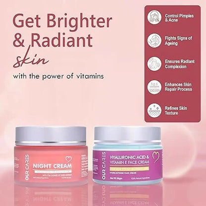 Our Cares Moisturizer With Hyaluronic Acid Vitamin E + Night Cream - Combo - combo