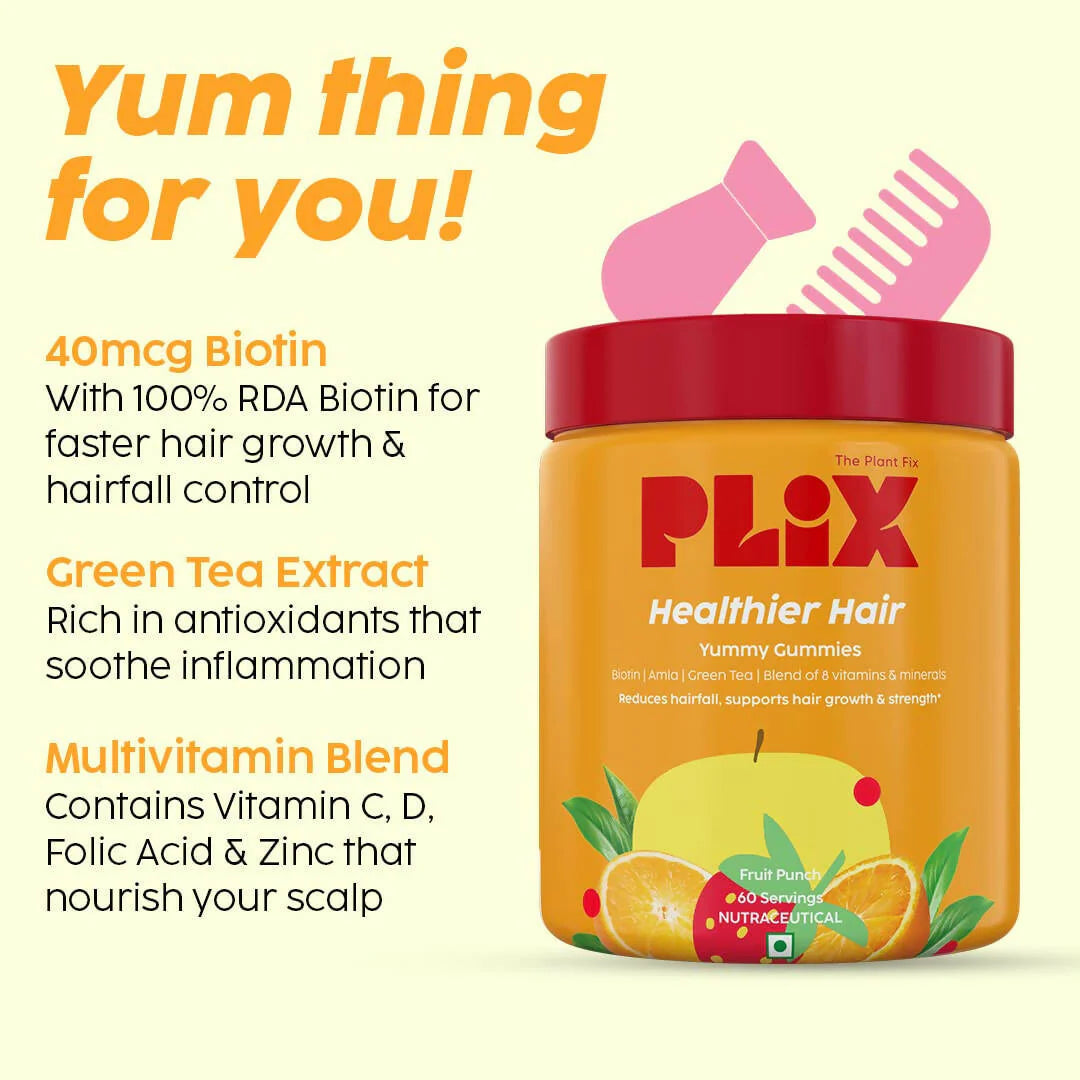 PLIX The Plant Fix Healthier Hair Gummies for Anti Hairfall -60 gummies Jar - Pack of 1