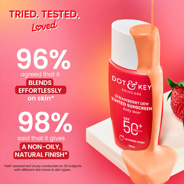 Dot & Key Strawberry Dew Tinted Sunscreen SPF 50+ PA++++ - 02 Warm Ivory - 50 gm