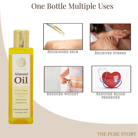 The Pure Story Sweet Almond Oil Pure Cold Pressed For Hair, Skin, Face Care & Massage