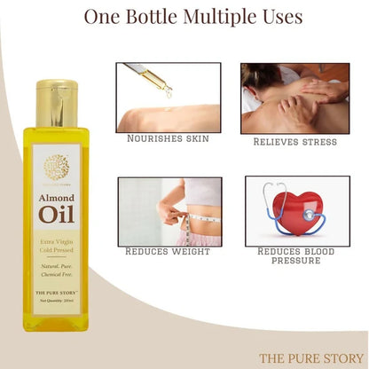 The Pure Story Sweet Almond Oil Pure Cold Pressed For Hair, Skin, Face Care & Massage