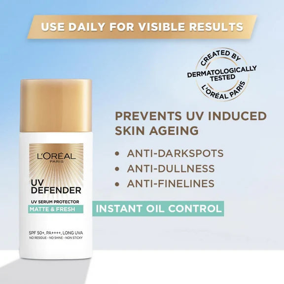 L'Oreal Paris Sunscreen, Lightweight Matte Sunscreen - 50 ml