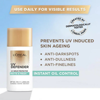 L'Oreal Paris Sunscreen, Lightweight Matte Sunscreen - 50 ml