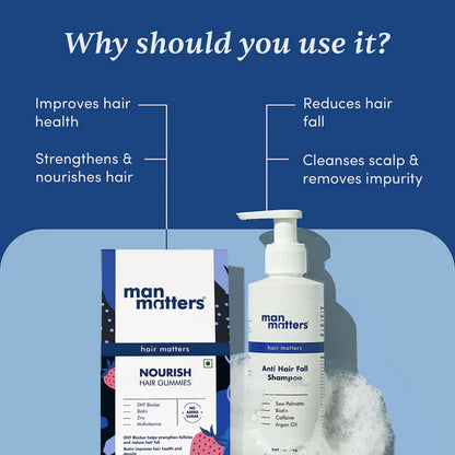 Man Matters Biotin Stage 1 Hair Loss Kit - Hair Gummies & Anti Hair Fall Shampoo With DHT Blocker, Biotin & Caffeine - kit