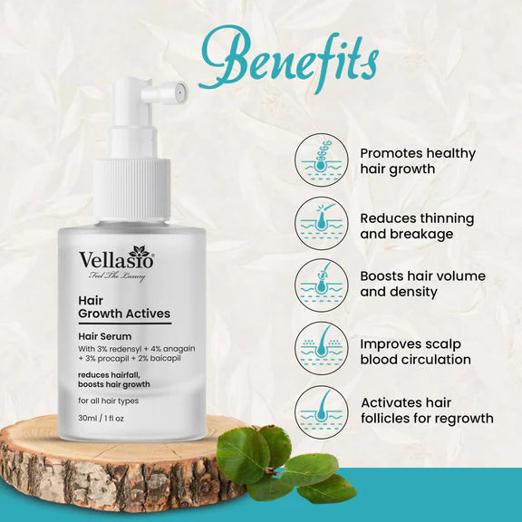 Vellasio Hair Growth Serum Actives - 3% Redensyl, 4% Anagain, 3% Procaoil, 2% Baicapil - 30 ml