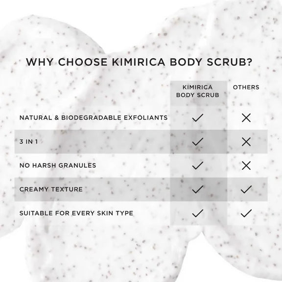 Kimirica Rice Powder Body Scrub Exfoliating + Cleansing For Soft & Smooth Skin - 180 gm