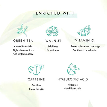 mCaffeine Green Tea Face Scrub with Vitamin C & Hyaluronic Acid - 100 gm