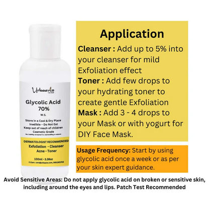 Urbaano Herbal Glycolic Acid 70%, Liquid for Cleansers - 100 ml