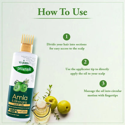 VI-JOHN Prakritik Amla & Bhringraj Hair Oil For premature greying, 100% Natural Bio-Actives - 250 ml