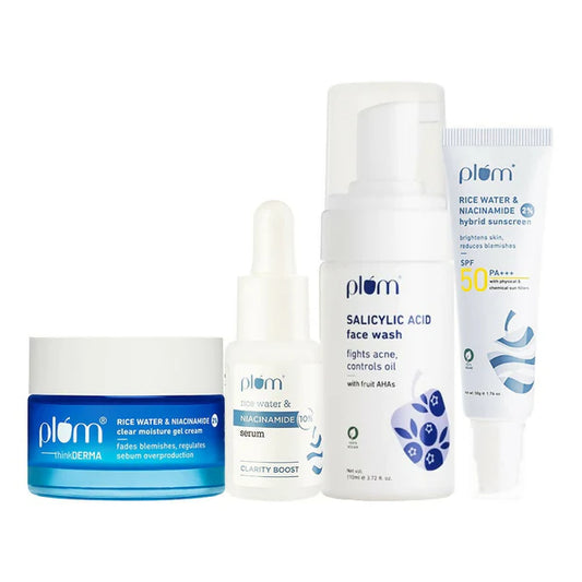 Plum CSMS (Cleanser, Serum, Moisturizer, Sunscreen) Combo for Bright, Clear & Blemish-Free Skin - combo