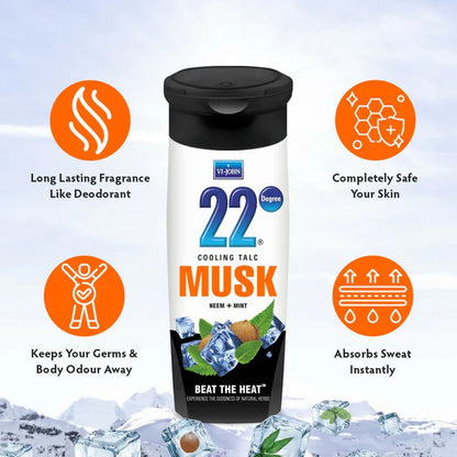 VI-JOHN 22 Degree Cooling Talc Beat the Heat Musk, Neem and Mint - 300 gm