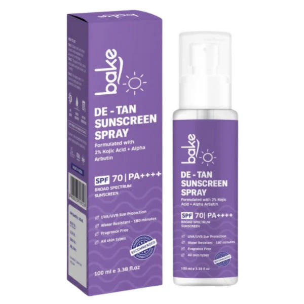 Bake De-tan Waterproof Sunscreen Spray SPF 70 PA+++ with 2% Kojic Acid - 100 ml