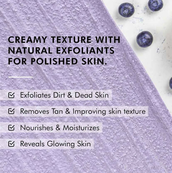 mCaffeine Blueberry Breeze Body Scrub, Exfoliates, Removes Tan, Fruity Blueberry Aroma - 175 gm
