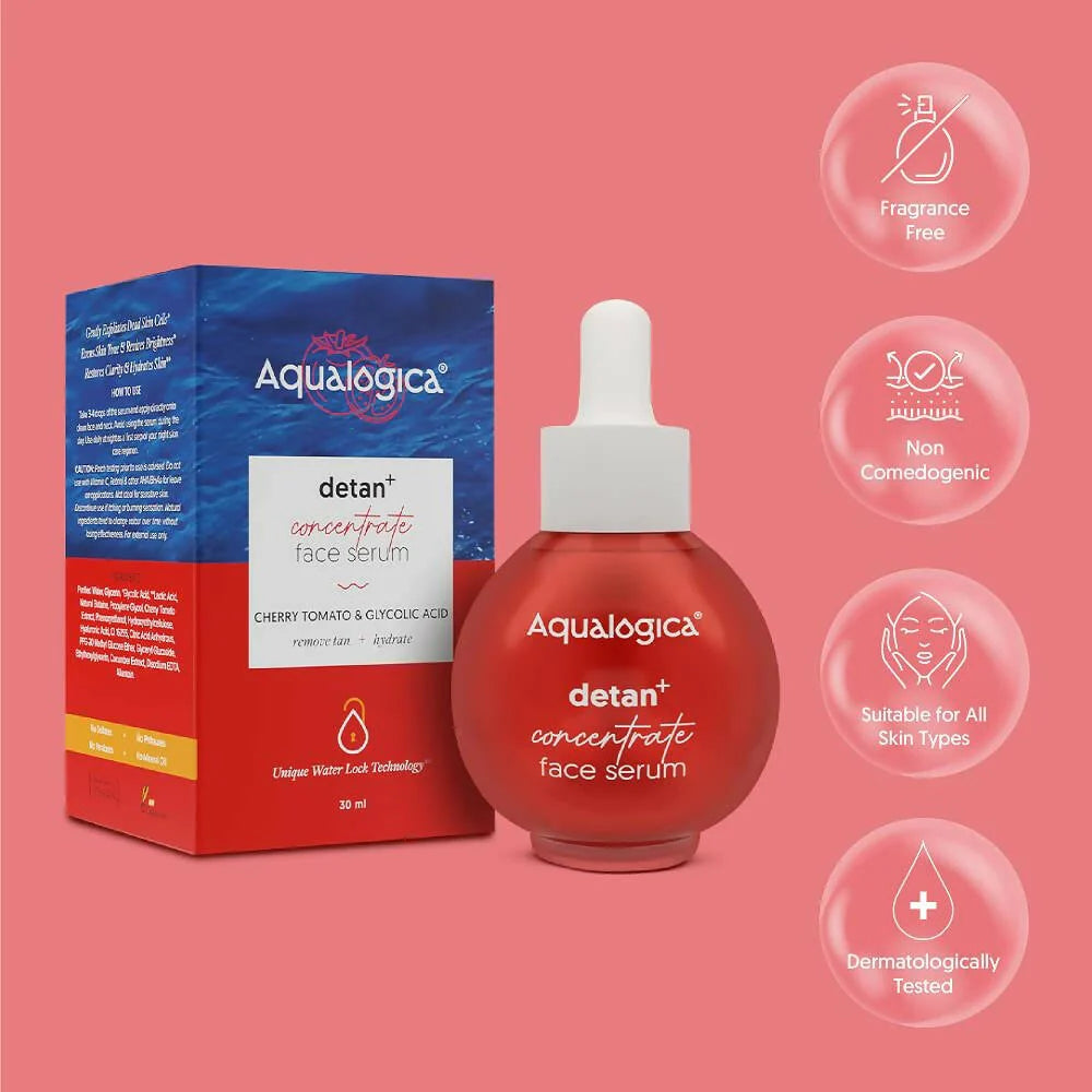 Aqualogica Detan+ Concentrate Face Serum With Cherry Tomato, Glycolic Acid & Hyaluronic Acid - 30 ml