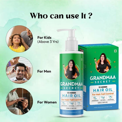 Nidhi's Grandmaa Secret 13 Herbs Hair Oil Handmade Natural Hair Oil With Coconut Oil, Curry Leaves & More Hair Fall Control Oil For Dry Damaged Hair - 100 ml