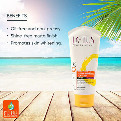 Lotus Professional Phyto Rx Whitening Uv Screen Mattege Sun Block Spf 60 Pa+++