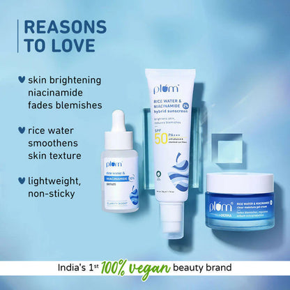 Plum Niacinamide Serum, Moisturizer & Sunscreen Kit For Bright, Blemish-Free, Hydrated Skin - combo