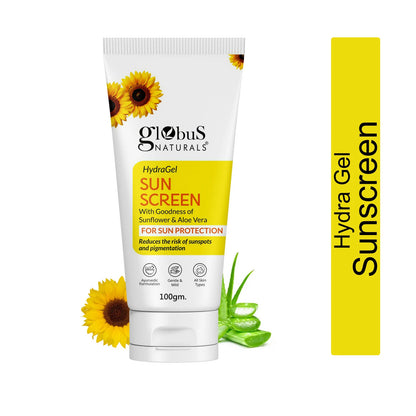 Globus Naturals Hydra Gel Sunscreen With Goodness of Sunflower & AloeVera For Sun Protection All Skin Types - 100 gm