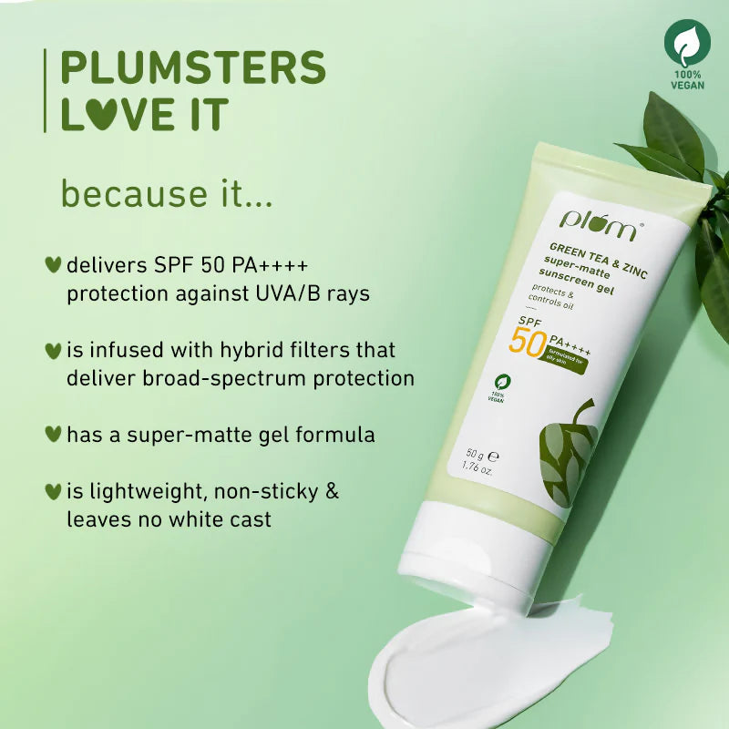 Plum Green Tea & Zinc Super-Matte Sunscreen Gel SPF 50 PA ++++ - 50 gm