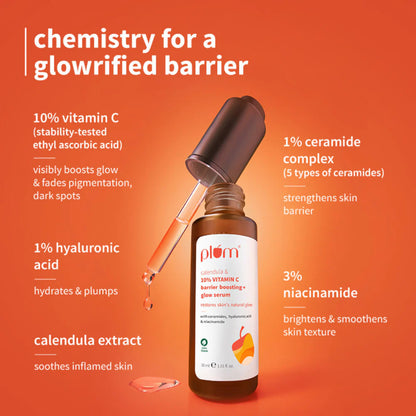 Plum 10% Vitamin C Barrier Boosting + Glow Serum with Calendula For Glowing Skin - 30 ml