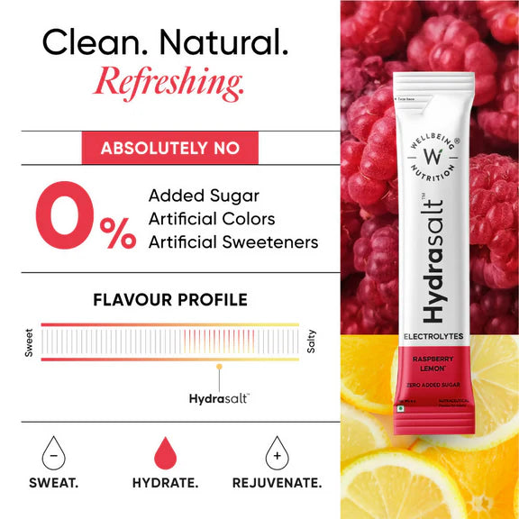 Wellbeing Nutrition Hydrasalt Electrolyte Drink Instant Hydration Raspberry Lemon - 6 gm - Pack of 15